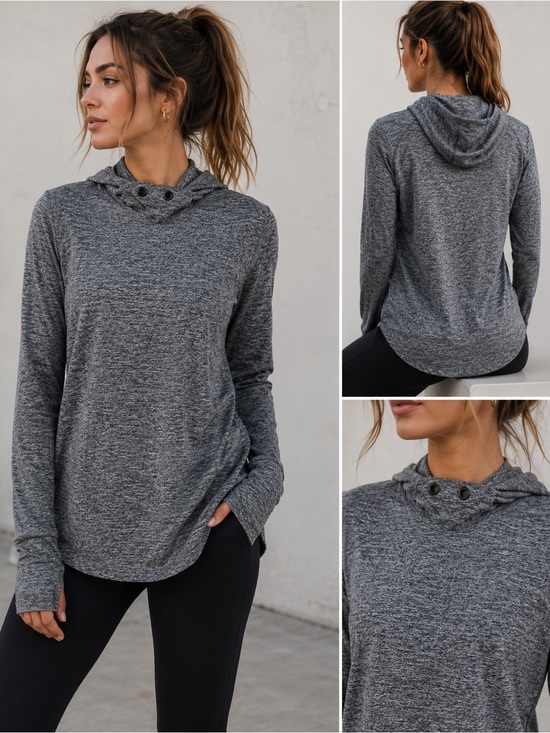 Athleta Tops - Athleta Gray Marl Face Cover Hoodie Techwear Running Pullover Medium